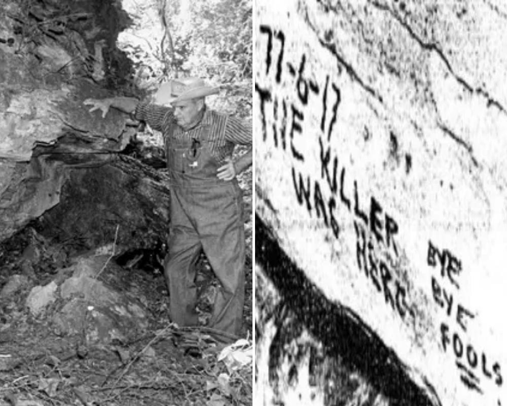 The police discovered a terrifying scene in a nearby cave possibly used by the criminal